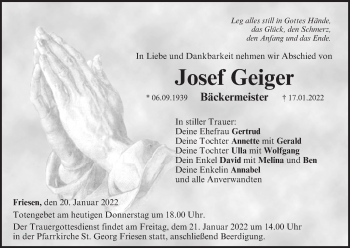 Anzeige von Josef Geiger von MGO