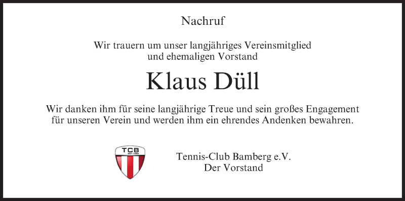  Traueranzeige für Klaus Düll vom 15.01.2022 aus MGO