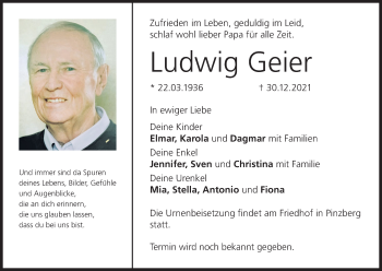 Ludwig Geier | Traueranzeige | trauer.inFranken.de