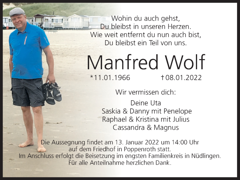  Traueranzeige für Manfred Wolf vom 12.01.2022 aus MGO