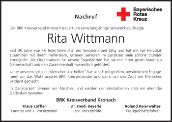 Anzeige von Rita Wittmann von MGO