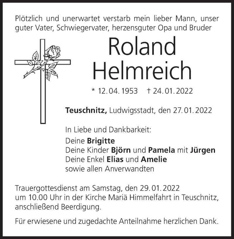  Traueranzeige für Roland Helmreich vom 27.01.2022 aus MGO