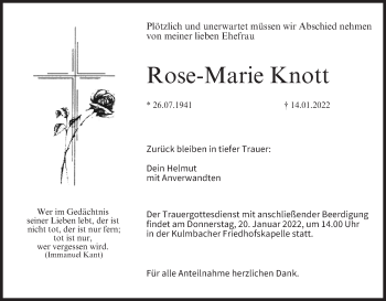 Anzeige von Rose-Marie Knott von MGO
