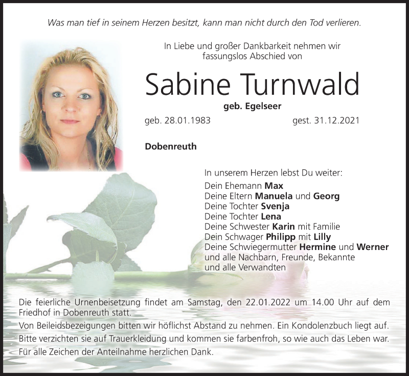  Traueranzeige für Sabine Turnwald vom 15.01.2022 aus MGO