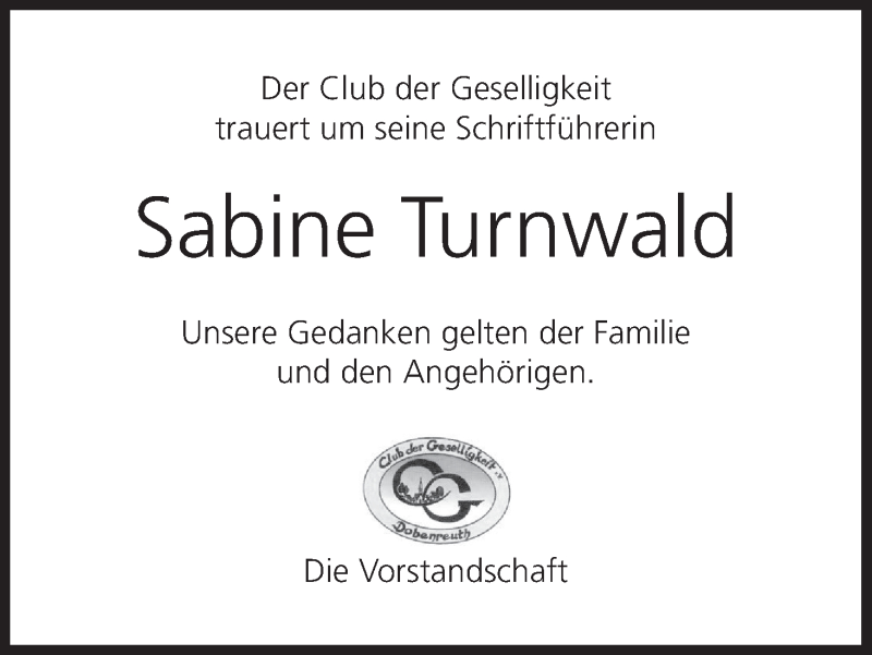  Traueranzeige für Sabine Turnwald vom 15.01.2022 aus MGO