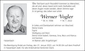 Anzeige von Werner Vogler von MGO