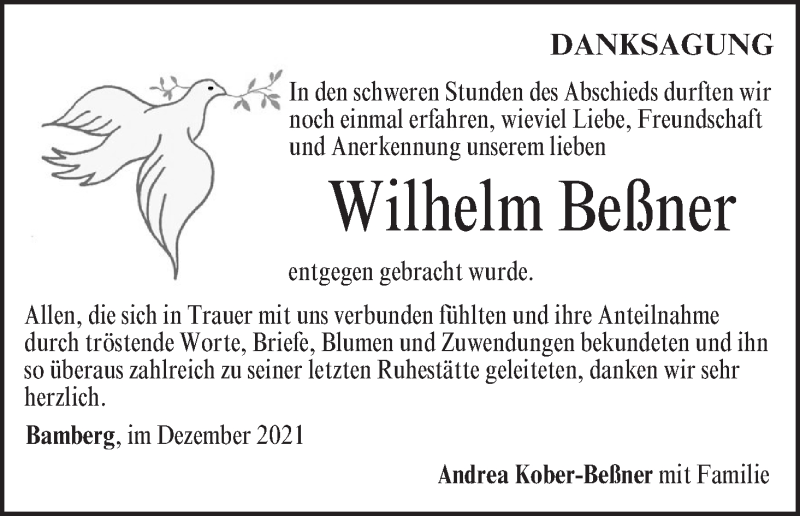  Traueranzeige für Wilhelm Beßner vom 31.12.2021 aus MGO