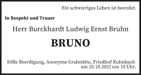 Anzeige von Burckhardt Ludwig Ernst Bruhn von MGO