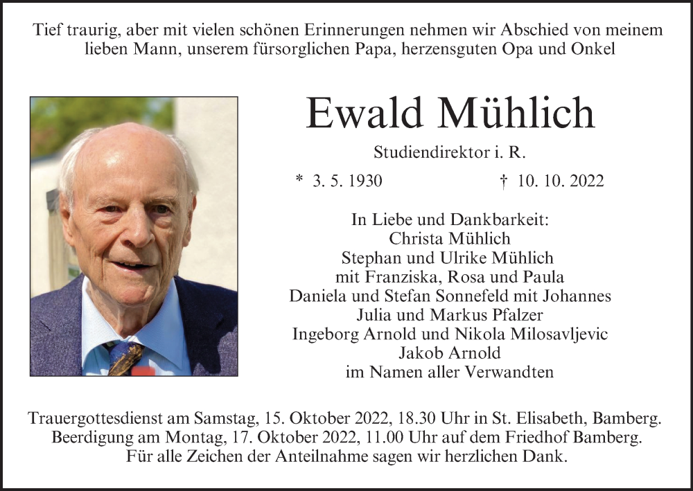  Traueranzeige für Ewald Mühlich vom 15.10.2022 aus MGO