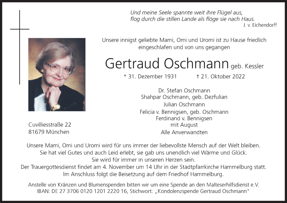 Gertraud Oschmann | Traueranzeige | trauer.inFranken.de