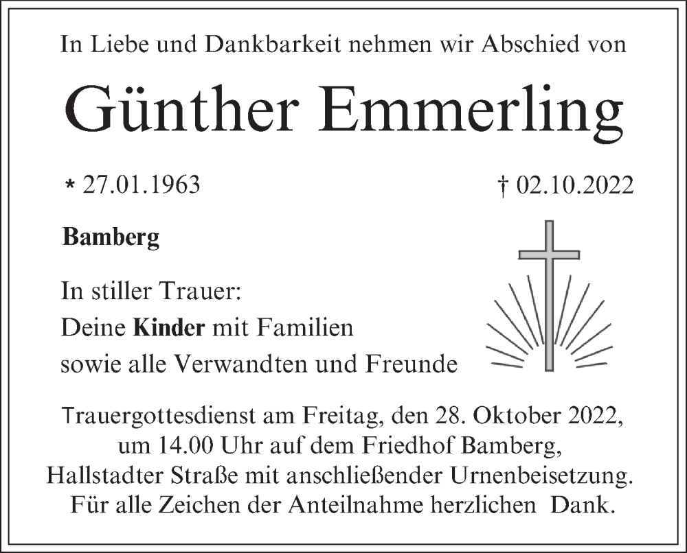  Traueranzeige für Günther Emmerling vom 22.10.2022 aus MGO