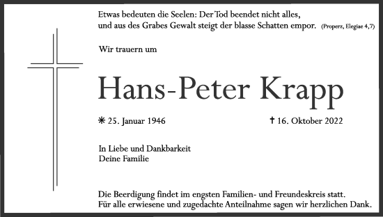 Anzeige von Hans-Peter Krapp von MGO