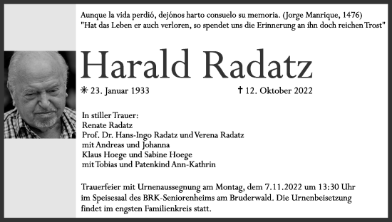 Anzeige von Harald Radatz von MGO