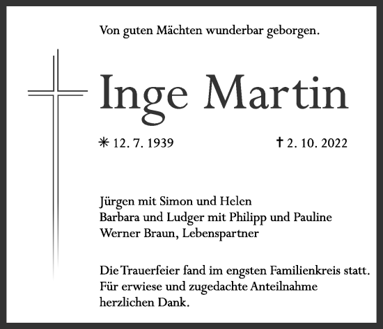 Anzeige von Inge Martin von MGO