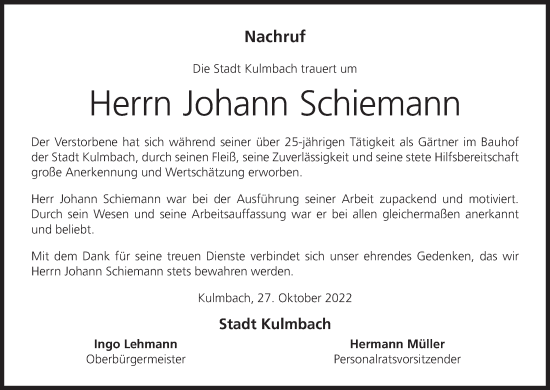 Anzeige von Johann Schiemann von MGO