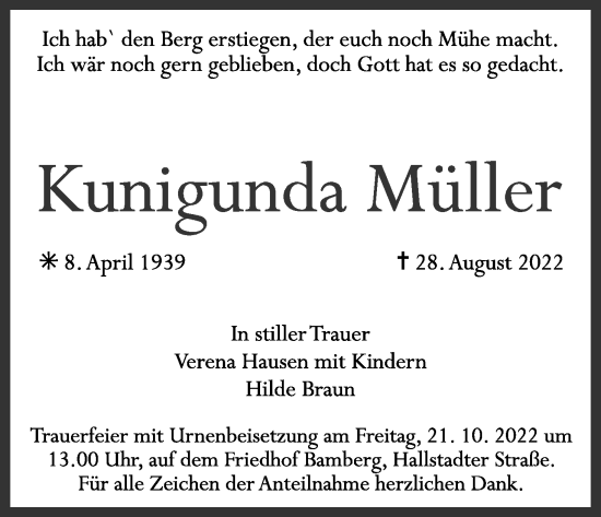 Anzeige von Kunigunda Müller von MGO