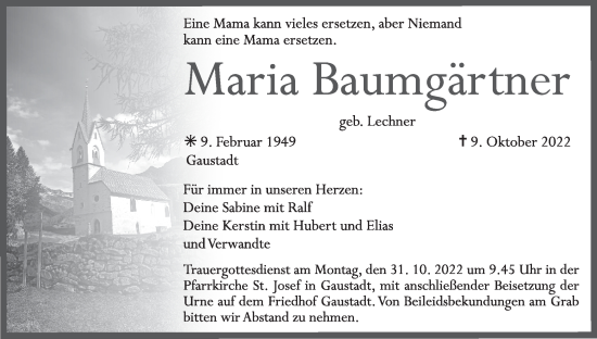 Anzeige von Maria Baumgärtner von MGO