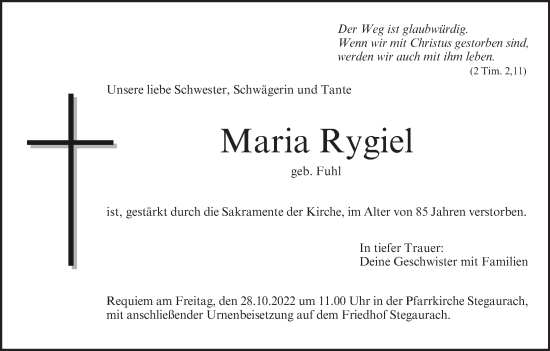 Traueranzeige von Maria Rygiel