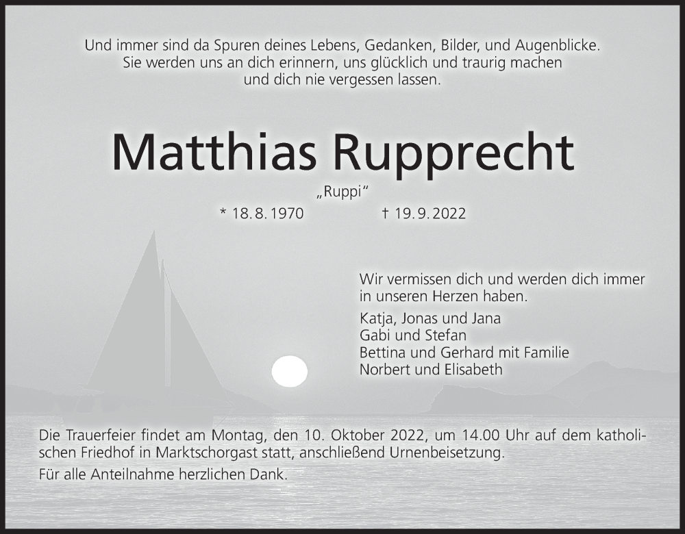  Traueranzeige für Matthias Rupprecht vom 07.10.2022 aus MGO
