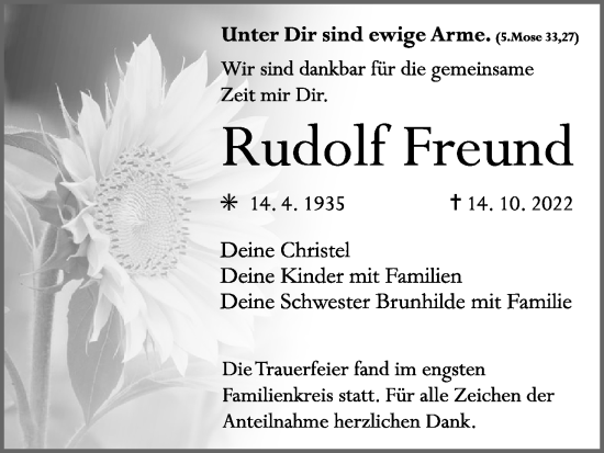 Anzeige von Rudolf Freund von MGO