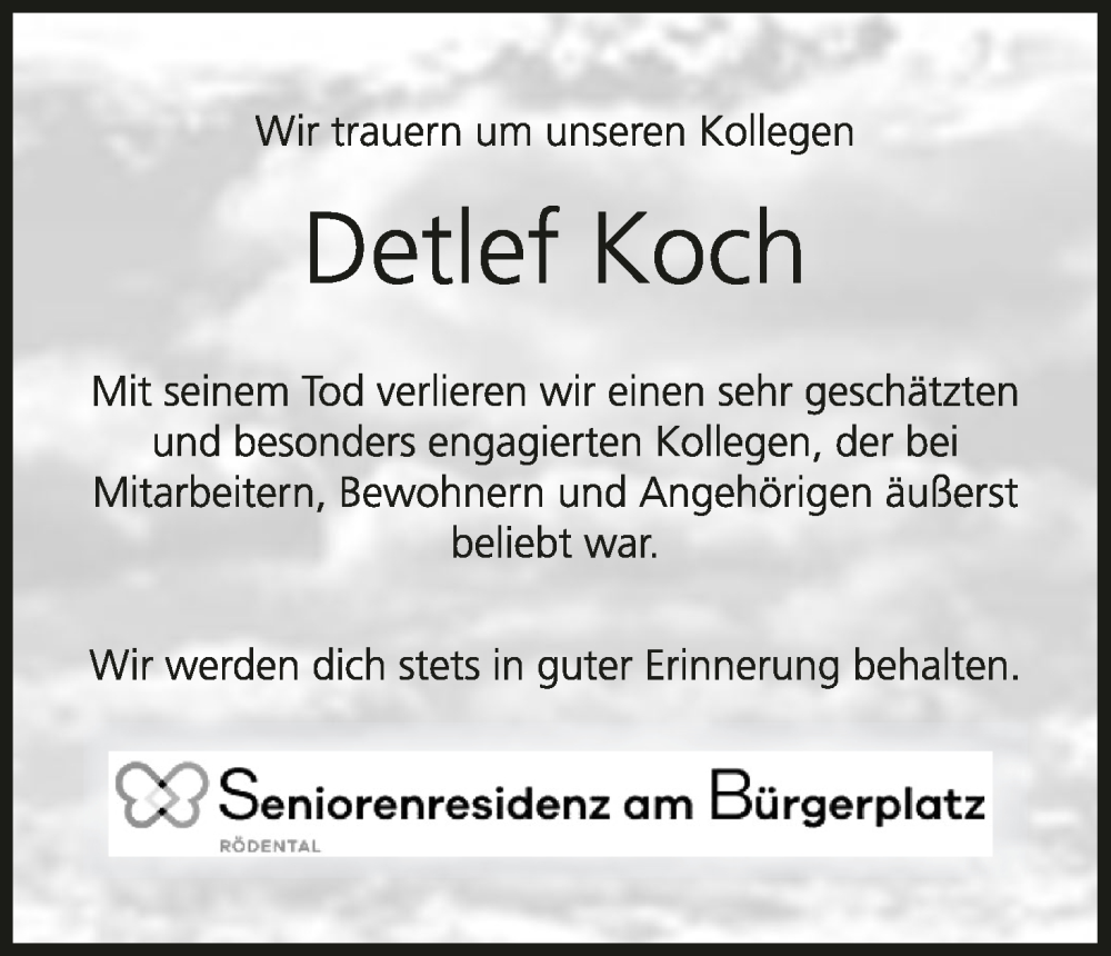  Traueranzeige für Detlef Koch vom 24.11.2022 aus MGO