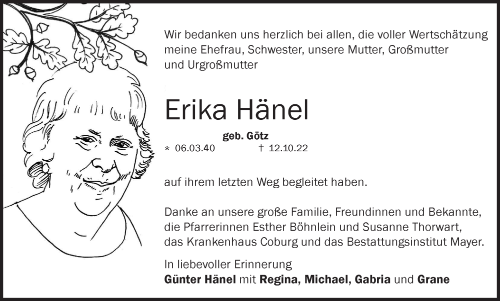  Traueranzeige für Erika Hänel vom 05.11.2022 aus MGO