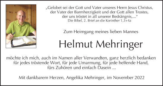 Anzeige von Helmut Mehringer von MGO