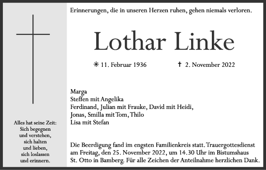 Anzeige von Lothar Linke von MGO