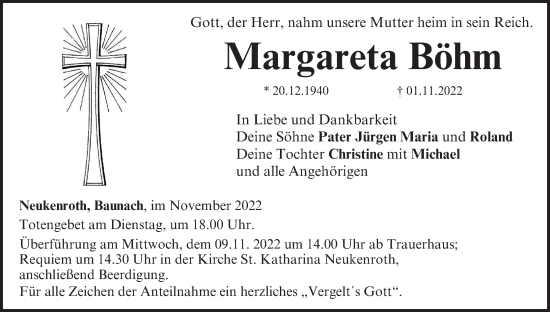 Anzeige von Margareta Böhm von MGO