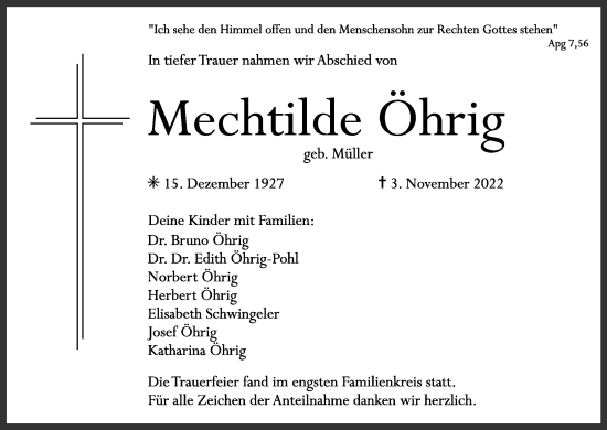 Anzeige von Mechthild Öhrig von MGO