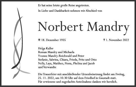 Anzeige von Norbert Mandry von MGO