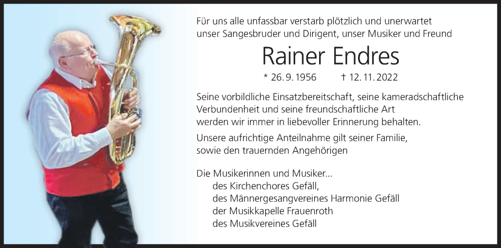 Traueranzeige für Rainer Endres vom 19.11.2022 aus MGO
