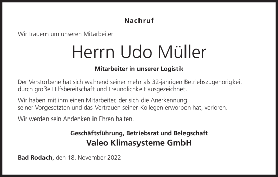 Anzeige von Udo Müller von MGO