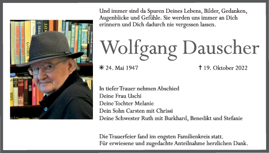 Anzeige von Wolfgang Dauscher von MGO