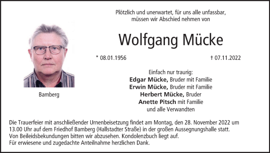 Anzeige von Wolfgang Mücke von MGO