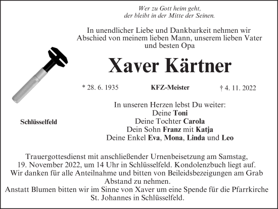 Anzeige von Xaver Kärtner von MGO