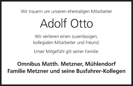 Anzeige von Adolf Otto von MGO