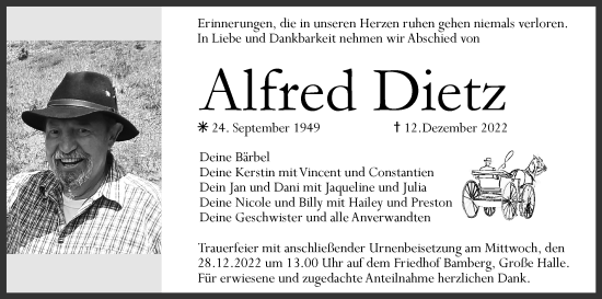 Anzeige von Alfred Dietz von MGO