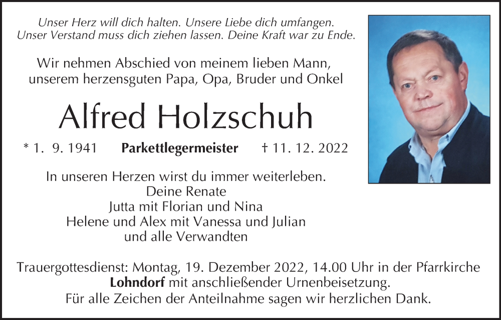  Traueranzeige für Alfred Holzschuh vom 17.12.2022 aus MGO