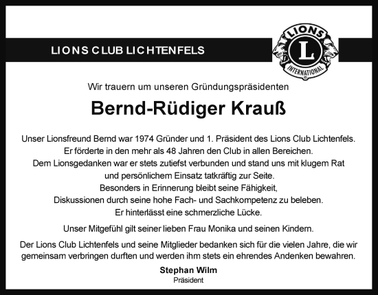 Anzeige von Bernd-Rüdiger Krauß von MGO