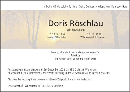 Anzeige von Doris Röschlau von MGO