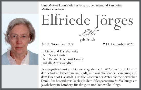 Anzeige von Elfriede Jörges von MGO