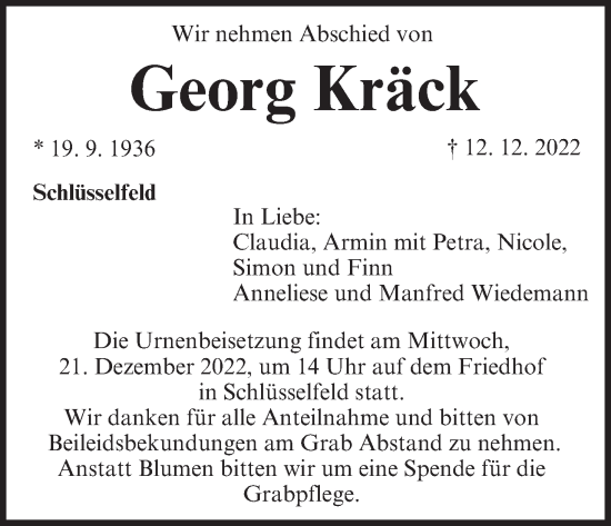 Anzeige von Georg Kräck von MGO
