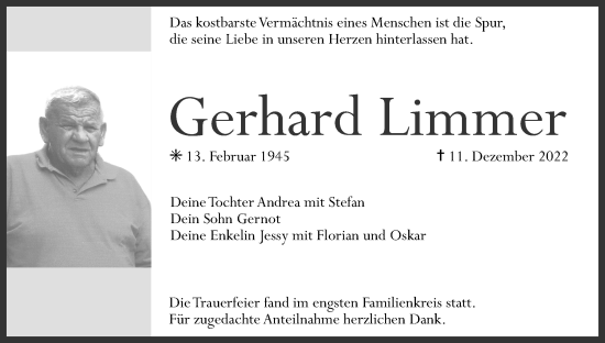 Anzeige von Gerhard Limmer von MGO