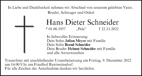 Anzeige von Hans Dieter Schneider von MGO