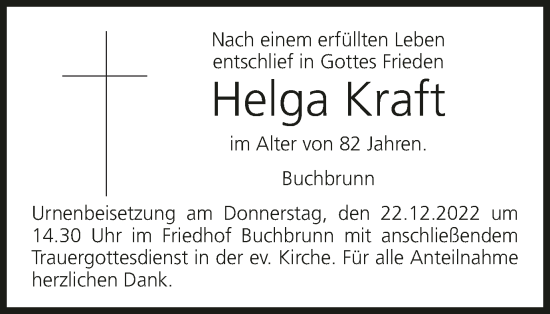 Anzeige von Helga Kraft von MGO