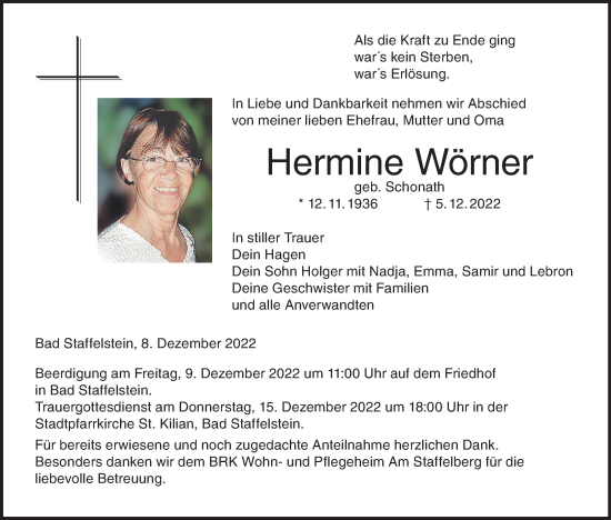 Anzeige von Hermine Wörner von MGO