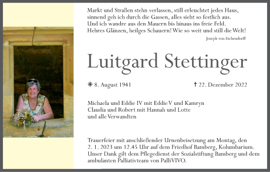 Anzeige von Luitgard Stettinger von MGO