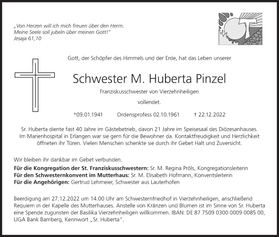 Anzeige von M. Huberta Pinzel von MGO