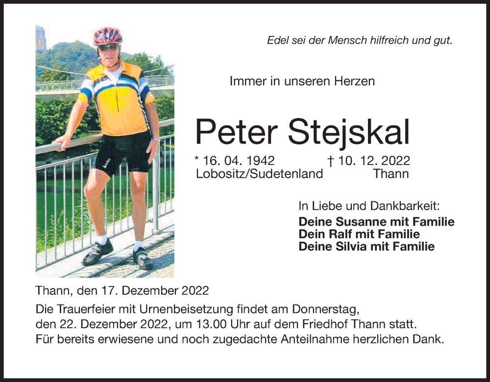  Traueranzeige für Peter Stejskal vom 17.12.2022 aus MGO